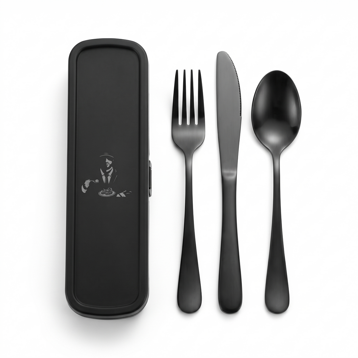 Rockafellas Travel Cutlery Set laid out on a white background