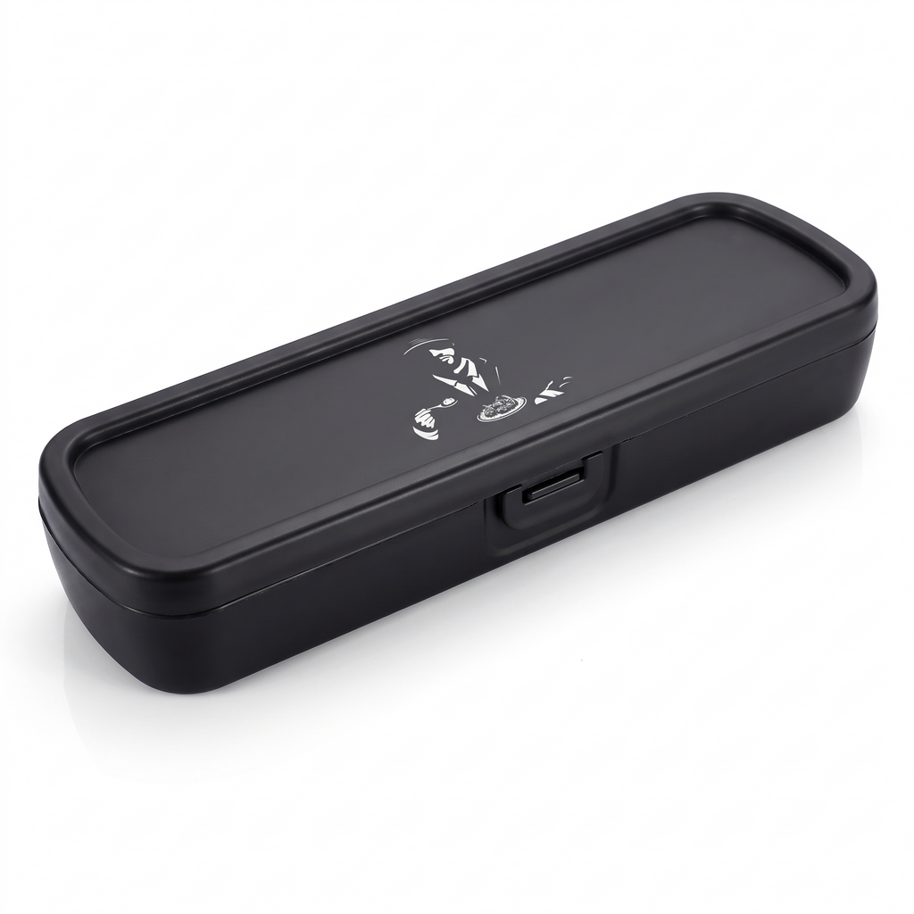 Closed matte black cutlery case with the Rockafellas mark
