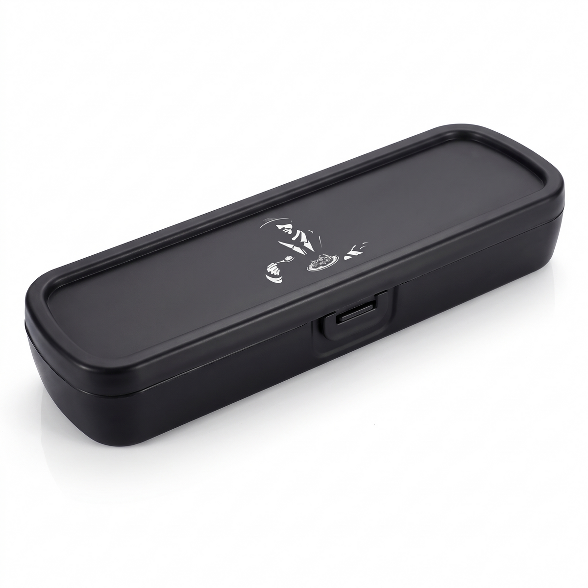 Closed matte black cutlery case with the Rockafellas mark