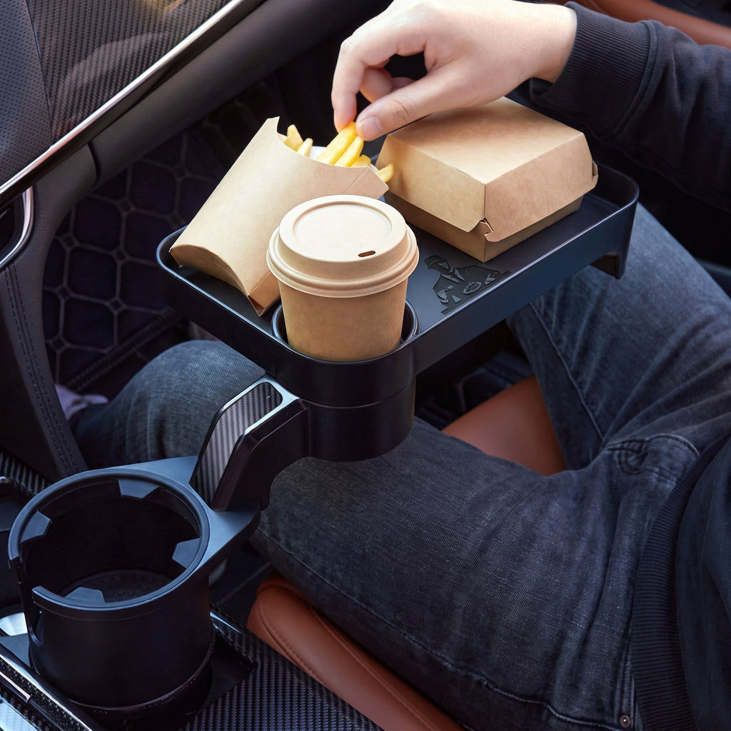 Eating a takeaway from the tray in a parked car